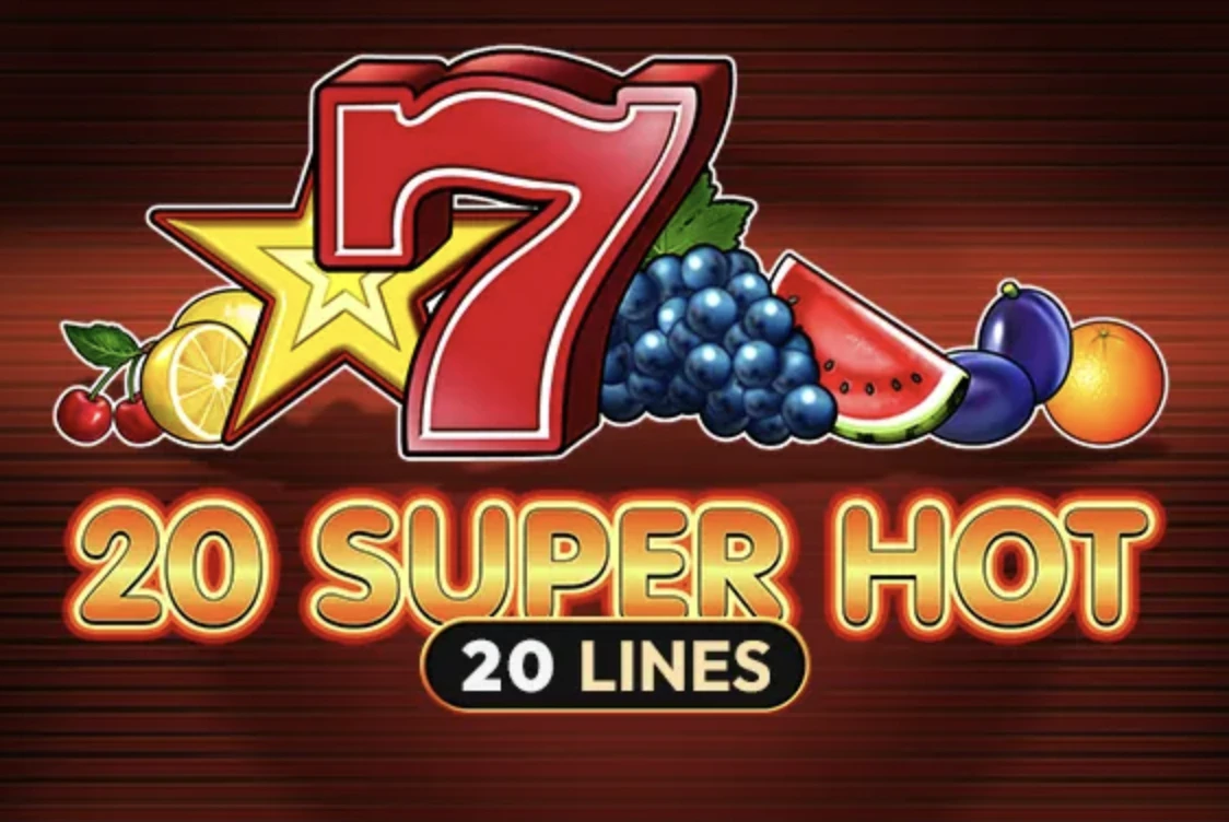 Лого на слота 20 Super Hot с червена седмица и плодове — 20 Super Hot